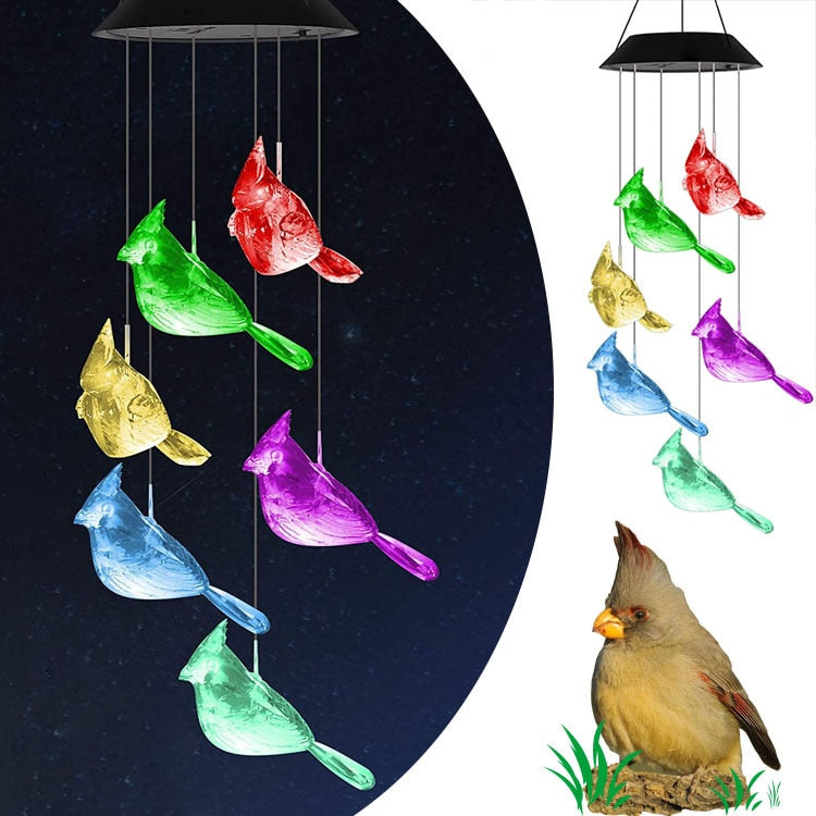 New Solar Power Wind Bells Chime Crystal Ball Hummingbird Butterfly Dragonfly Waterproof Outdoor Light for Patio Yard Garde