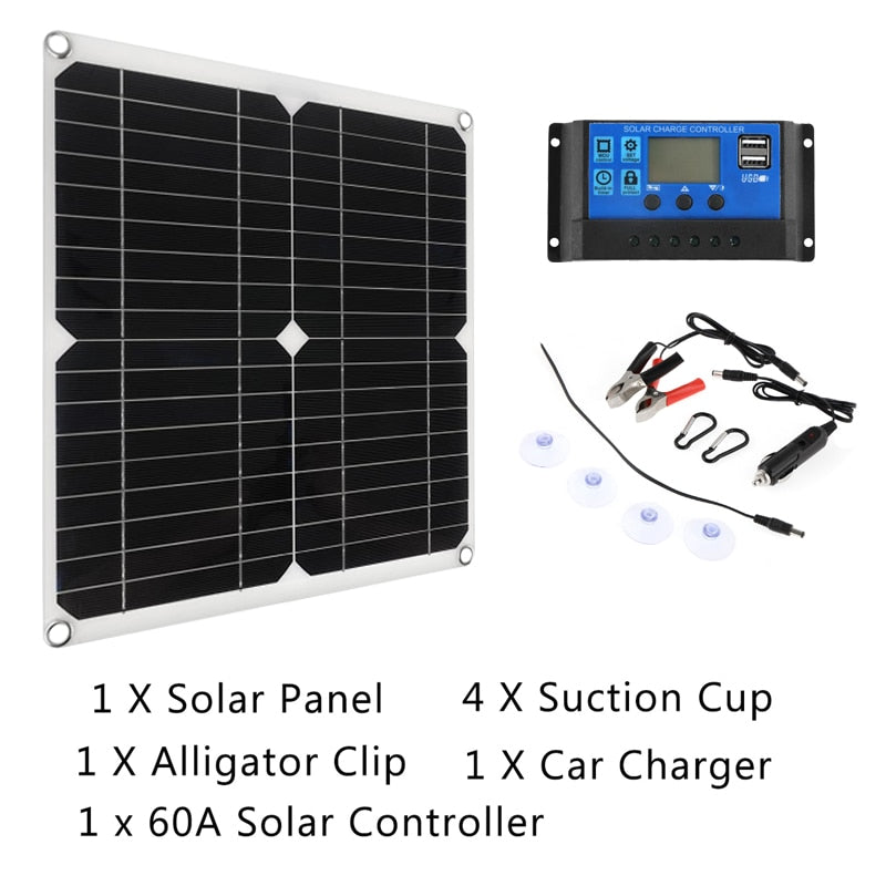 200W Solar Panel Kit With 60A Controller DC 18V Portable Solar Power Charger for Bank Battery Camping Car Boat RV Solar Plate