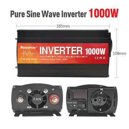 New Pure Sine Wave Inverter 1000W-4000W Power Solar Car Inverters With LED Display DC 12V 24V To AC 220V Voltage Converter