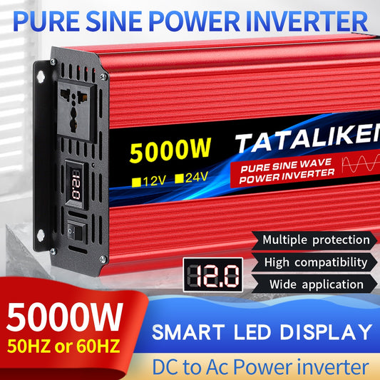 Pure Sine Wave Inverter2500W 3500W 4500W 5000W Power DC12V 24V To AC 220V Voltage 50/60HZ Converter Solar Inverters With LED Dis