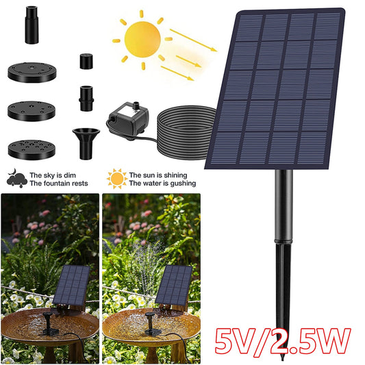 2.5W Solar Fountain Pump, the sky is dim The sun is shining The fountain rests The water