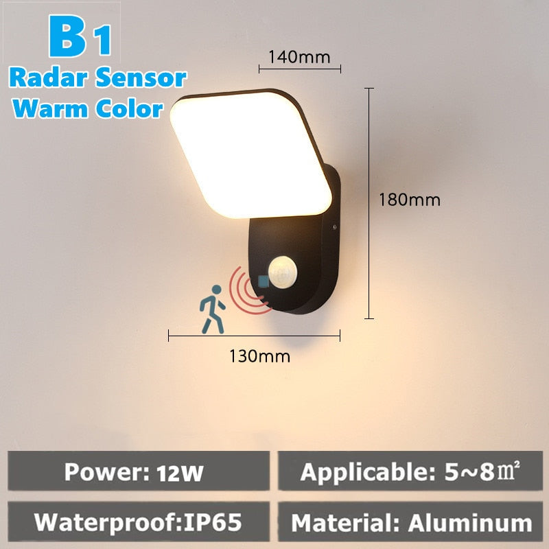 Luz de pared LED IP65 impermeable al aire libre valla de jardín entrada porche pared Exterior pasillo balcón iluminación con Sensor de movimiento