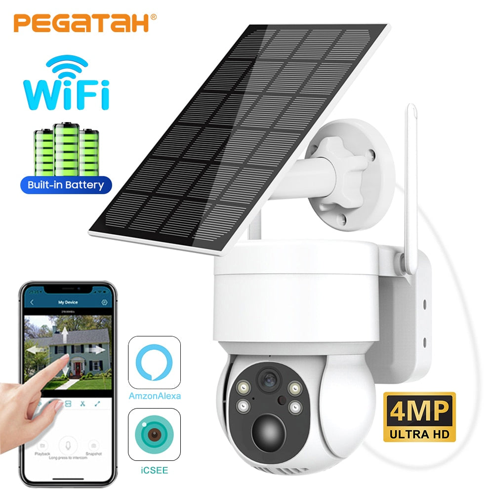 Cámara PTZ solar Wifi al aire libre 1080P PIR Detección humana Cámaras IP de vigilancia inalámbrica con panel solar 7800mAh Batería de recarga