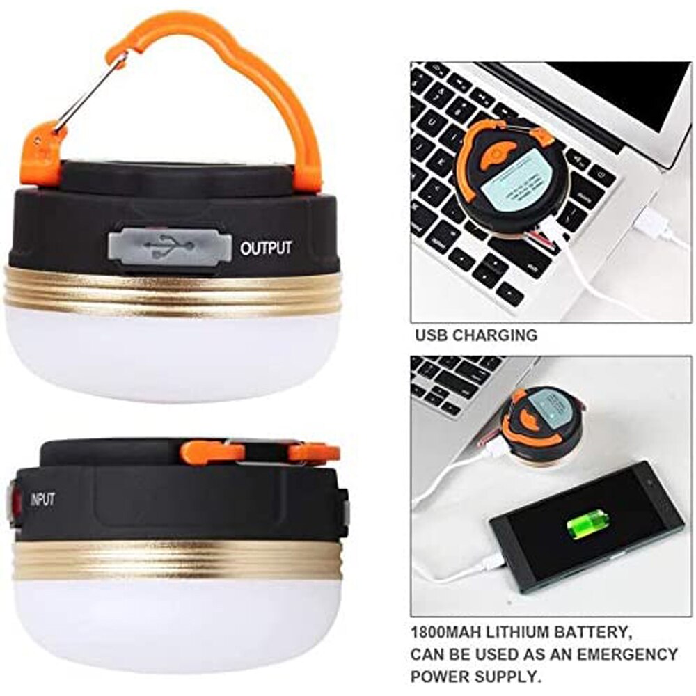 Torcia portatile ricaricabile USB 1800mAh Attrezzatura da campeggio Luci Lanterna a LED Lampada da tavolo Escursionismo all'aperto Sospensione notturna