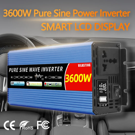 Inverter 12v/220v Pure Sine Wave  4000W 3000W 2000W DC To AC 50HZ Portable Power Smart LCD Display Power Car Solar Inverter