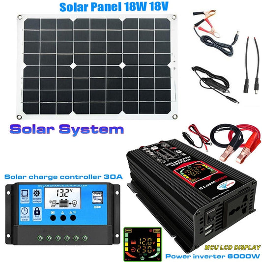 12V to 110V/220V Solar Panel, Solar Panel 18W 18V Solar Syetem Solar charge controller 3