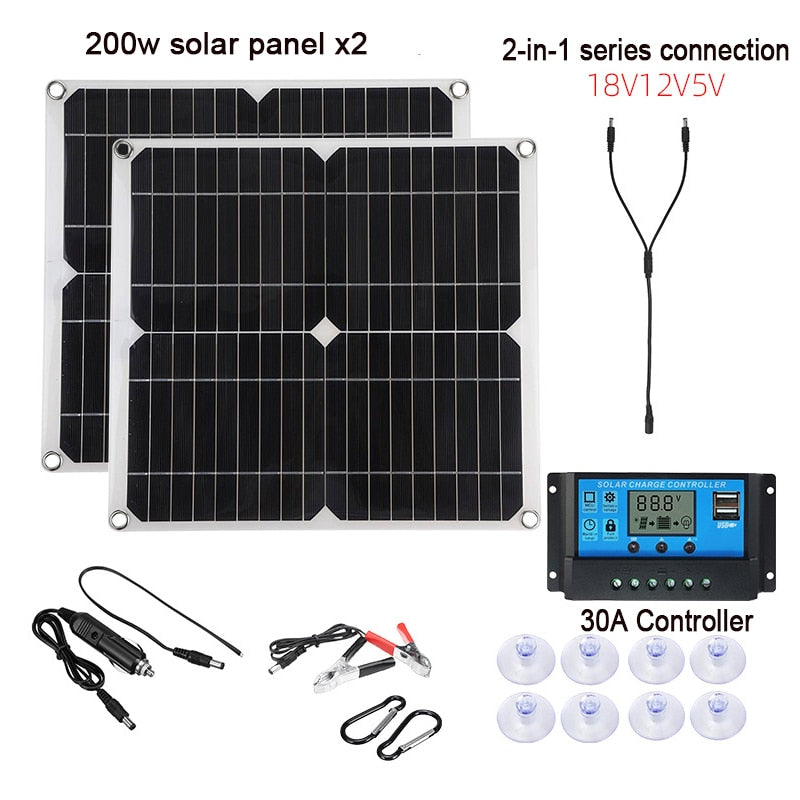 200W Solar Panel, 2OOw solar panel x2 2-in-1 series connection 18
