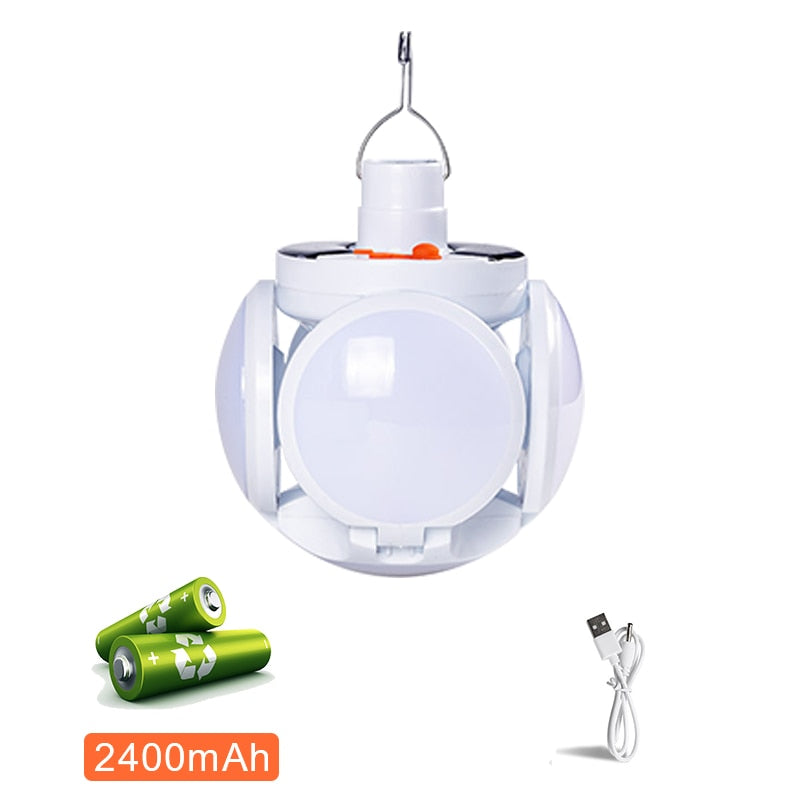 Luz solar dobrável ao ar livre portátil USB recarregável Lâmpada de LED Luzes de busca Lanterna de acampamento Lâmpada de emergência para falta de energia