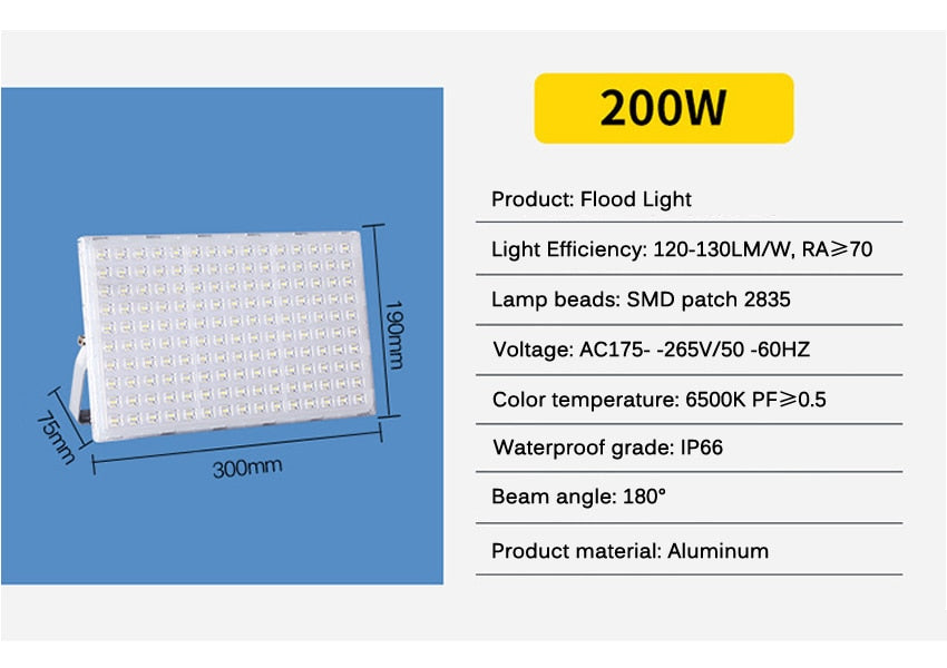 Proiettore quadrato a LED 100W200W300W illuminazione esterna impermeabile per progetti di illuminazione di inondazione luce di proiezione pubblicitaria luce dell'albero