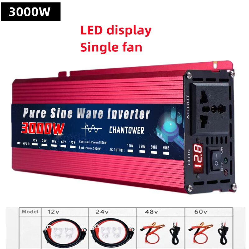 Inversor de onda senoidal pura 12V 220V 24/48V para CA 110V/220V 2200W 3000W 4000W Conversor de tensão de energia portátil Inversor solar para carro