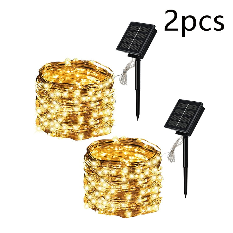 5M/10M20M30M Outdoor Solar LED Copper Wire Fairy Light for Garden Festive Wreath Christmas Decoration.