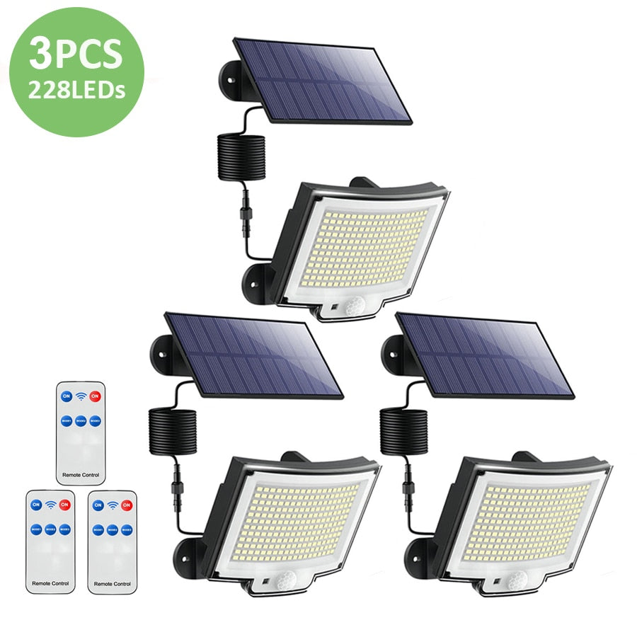 LED Solar Lights 106/228 Outdoor PIR Motion Sensor Wall Lamp IP65 Waterproof Street Light with Remote for Garden Lighting