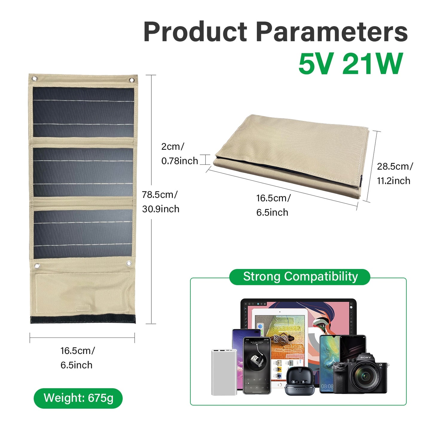 21W Solar Panel, Product Parameters 5v 21W 2cm/ 0.78