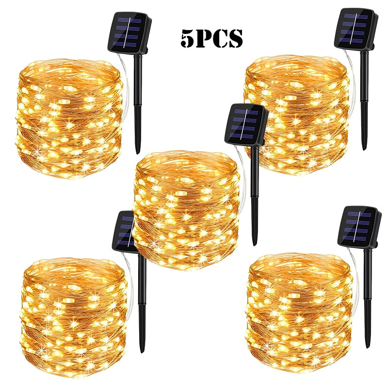 LED Solar Lights Outdoor Fairy String Light Festoon Lamp Waterproof 8 Modes Copper Wire Light for Garden Decor 52/32/22/7M