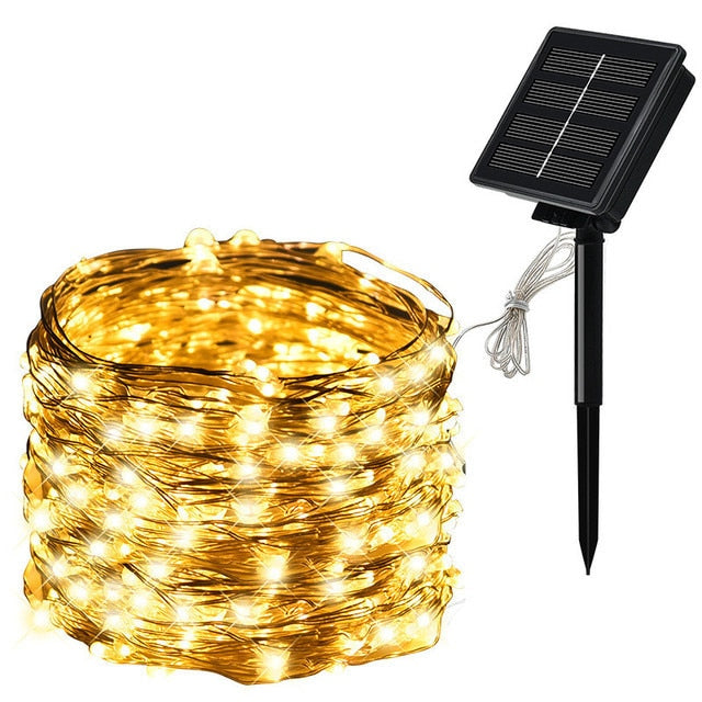 5M/10M20M30M Outdoor Solar LED Copper Wire Fairy Light for Garden Festive Wreath Christmas Decoration.