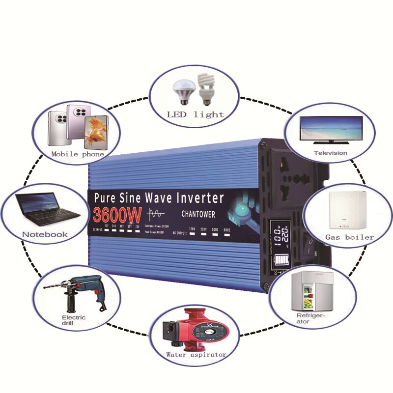Pure Sine Wave Inverter 12V 220V DC 12/24V To AC 220V 2000W 3000W 3600W Universal Power Voltage Converter Car Solar Inverter