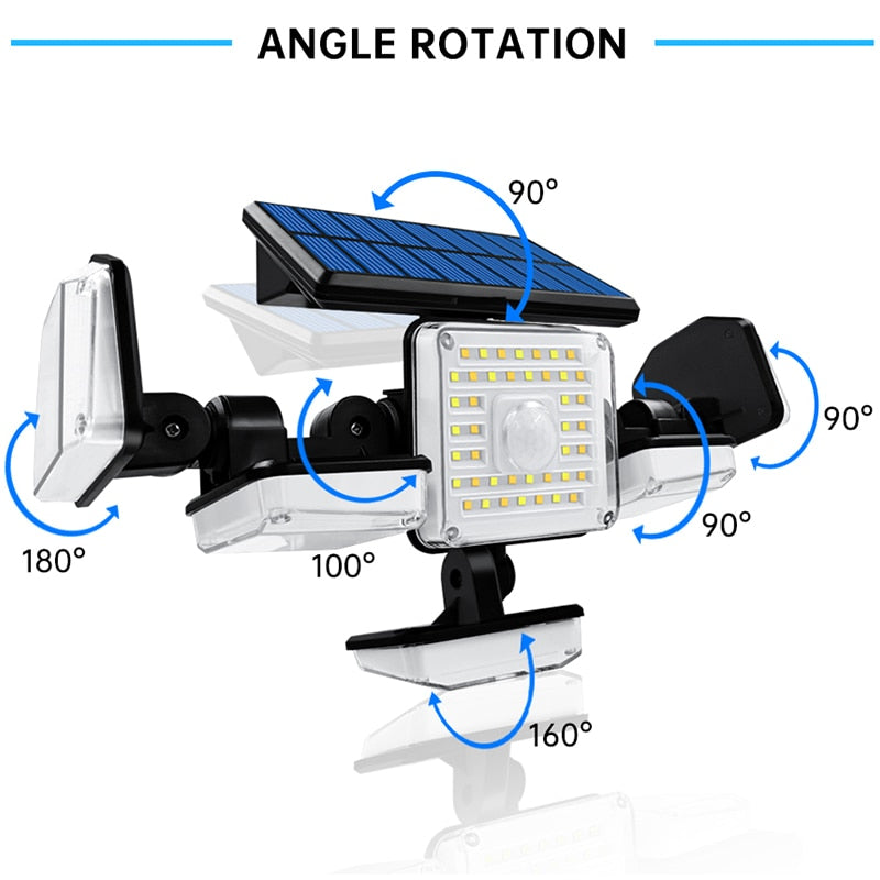 Solar Motion Sensor Flood Lights Outdoor 256/214LEDs 6 or 5 Heads 360° illumination IP65 Solar Security Lights  White/Warm White