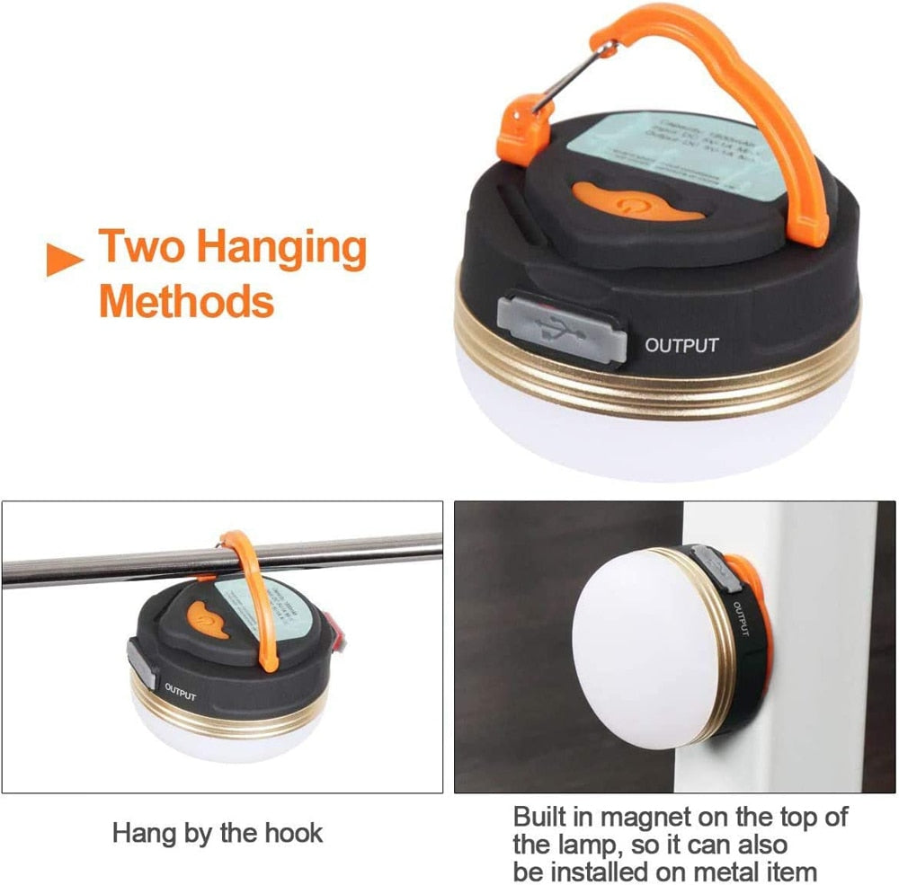 Torcia portatile ricaricabile USB 1800mAh Attrezzatura da campeggio Luci Lanterna a LED Lampada da tavolo Escursionismo all'aperto Sospensione notturna