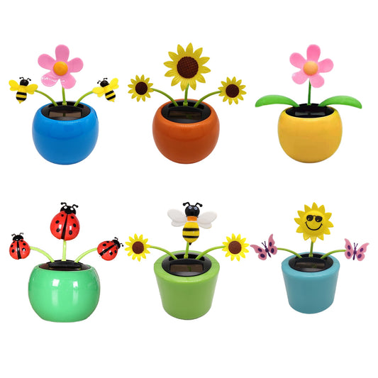 Solar Powered Dancing Flowers Swinging Toys - Funny Electric Auto-swinging Shaking Head Car Decoration Ornaments Kids Holiday Gift