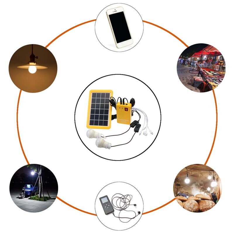Kit generatore di pannelli solari al litio a luce solare Piccolo sistema domestico 3 lampadine a LED Evidenziare la luce a risparmio energetico Illuminazione solare