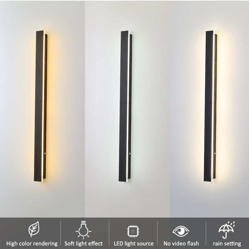 Waterproof Outdoor Wall Lamp Long Strip LED IP65 Modern Light Warm White Nautral Light Cold Light Garden Light 110V 220V