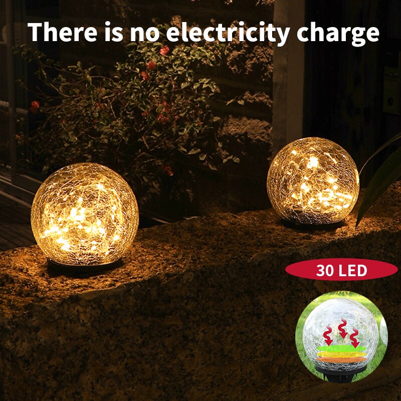 Luz Led Solar para exteriores, luz de bola de cristal con grietas para exteriores, lámpara de hierba de jardín enterrada a prueba de agua, diseño de balcón, decoración de Navidad