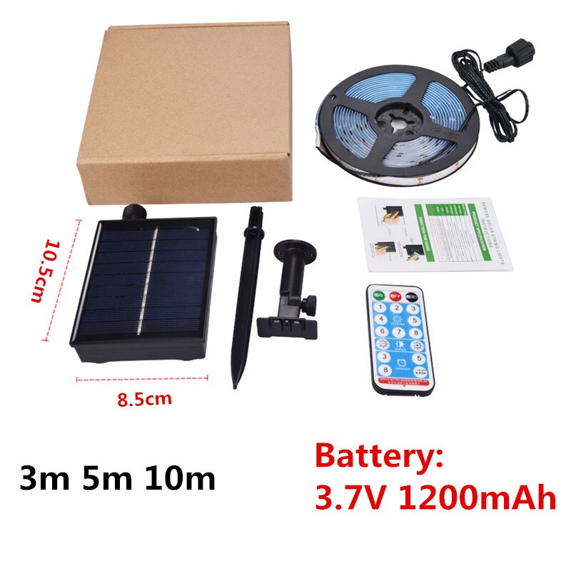 Solaire alimenté 3/4/5/10M bande lumineuse extérieure rvb 2835 Flexible éclairage ruban bande étanche LED bande rétro-éclairage jardin décor