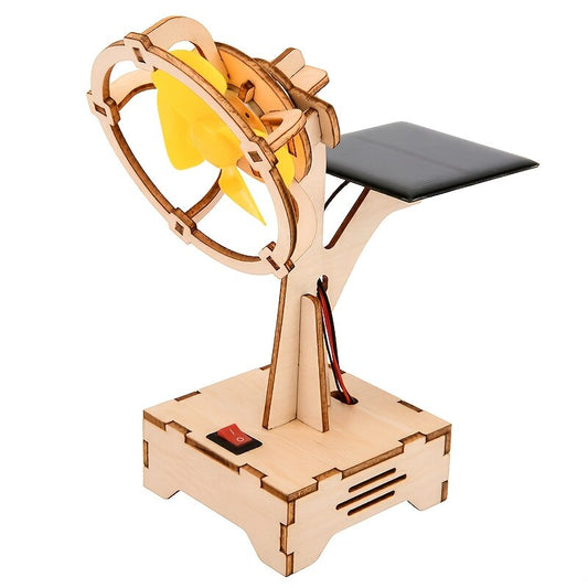 Children DIY Solar Powered Electric Fan Toy - Science Educational Physics Motor Circuit Device Kit Wooden Puzzle Sets Toys