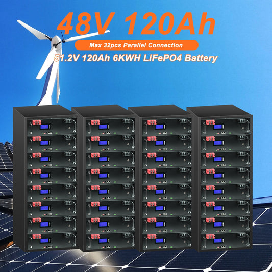 New 48V 120Ah 100Ah 200Ah LiFePo4 Battery Pack Built-in BMS 51.2V 5.12kw 32 Parallel with CAN RS485 Lithium Ion Battery NO TAX