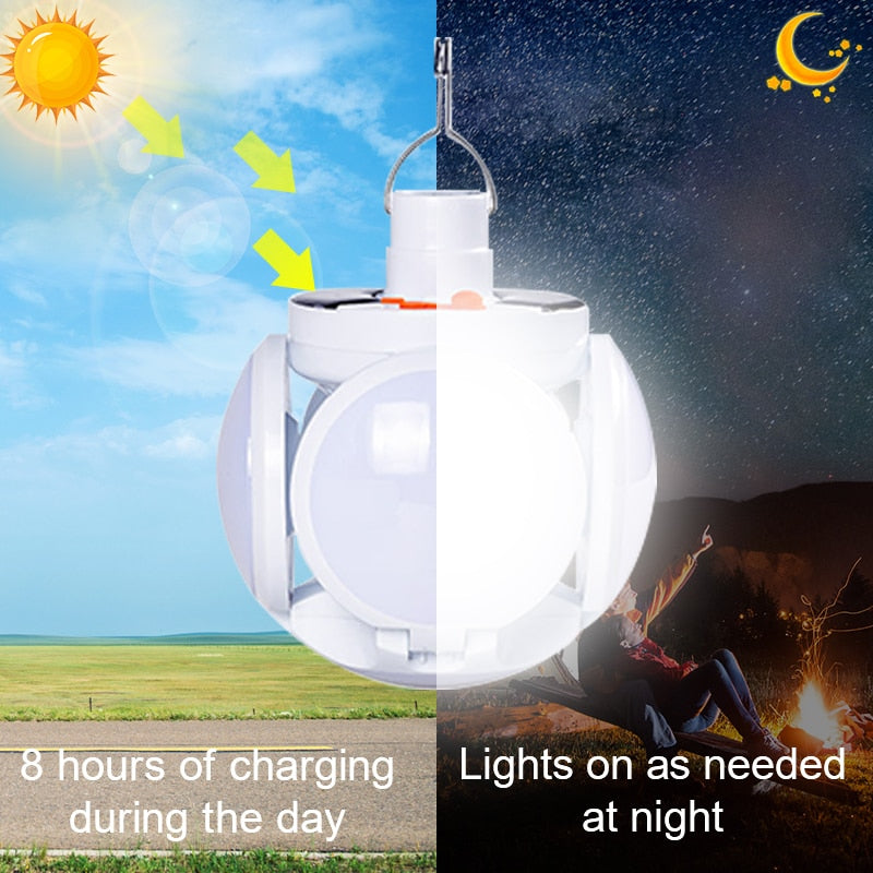 Lampada a LED solare portatile Lampada pieghevole da esterno ricaricabile USB Ricerca lampadina impermeabile Luci da campeggio Torcia Lampada di emergenza