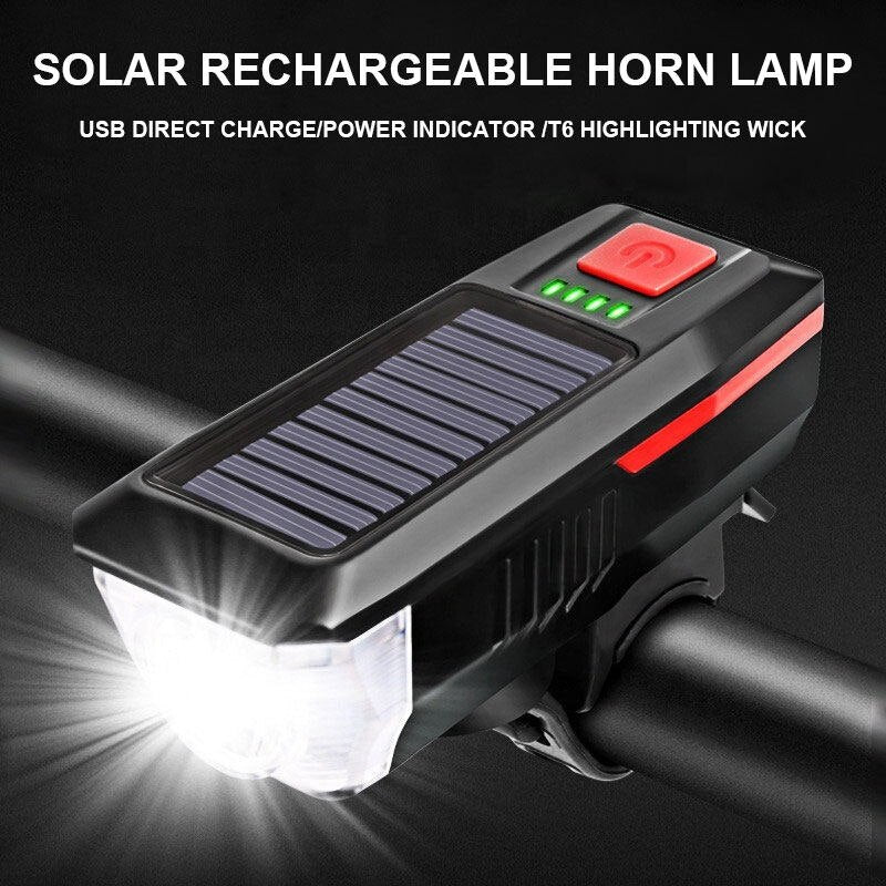 LY-17 Luz solar para bicicleta - Pantalla de energía recargable USB MTB Mountain Road Bike Lámpara delantera con bocina Linterna Luz para bicicleta