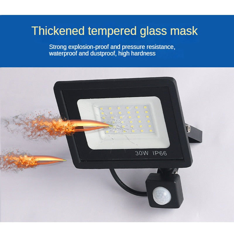 PIR Motion Sensor LED Flood Light 220V Waterproof Spotlight 50W 100W 150W Wall Lamp Reflector Outdoor Lighting for Garden Street