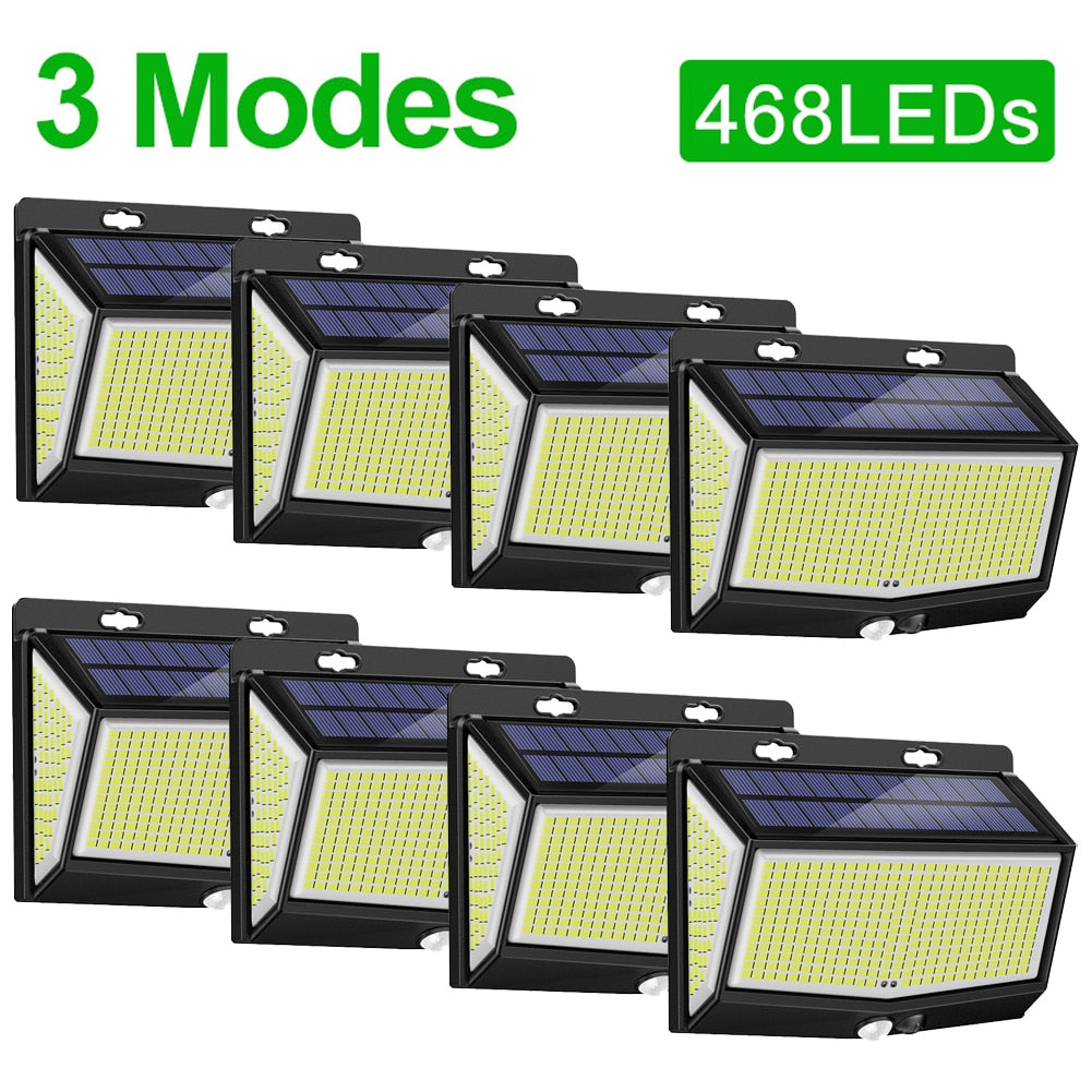 468 LED Solar Light Outdoor Solar Lamp with Motion Sensor Waterproof Solar LED Light 3 Modes Sunlight Powered for Garden Decor