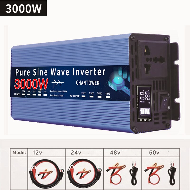 Pure Sine Wave Inverter 12V 24V 48V To AC 110V 220V 2200W 3000W 4000W Portable Power Supply Voltage Converter Car Solar Inverter