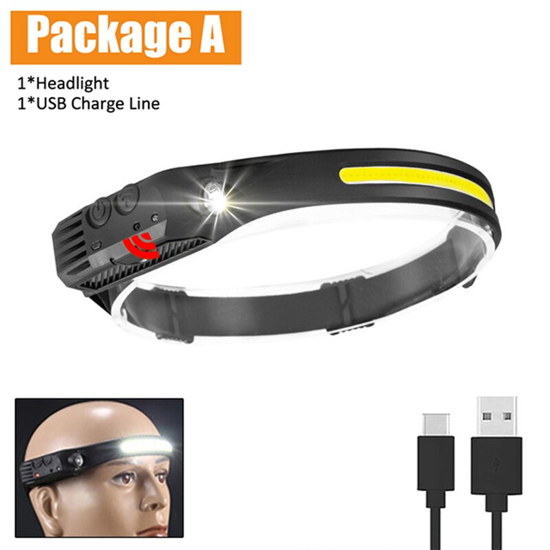 CYCLEZONE Sensore LED Lampada frontale Ricaricabile tramite USB 10 modalità di illuminazione Torcia frontale Super luminoso Pesca Campeggio Induzione Lampada frontale COB
