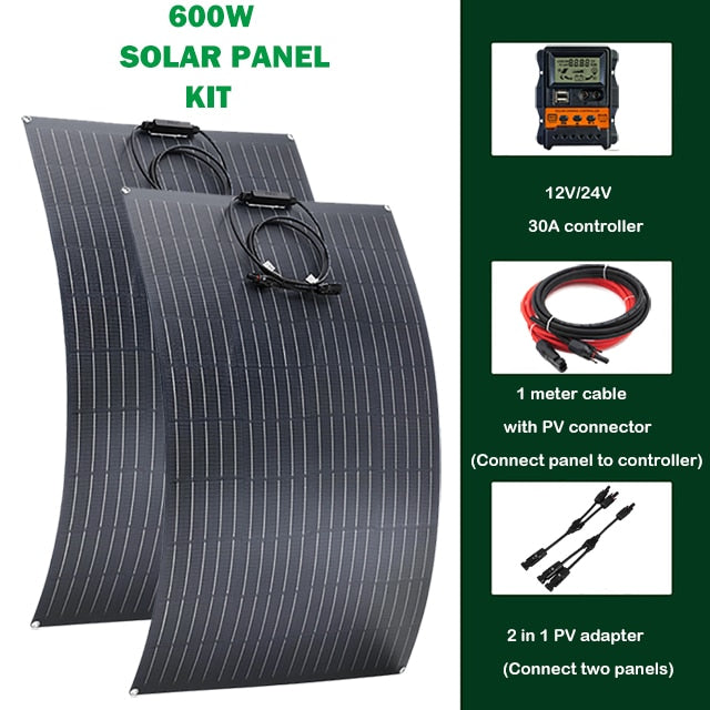 300W Flexible Solar Panel, 600w SOLAR PANEL KIT 12v/24v