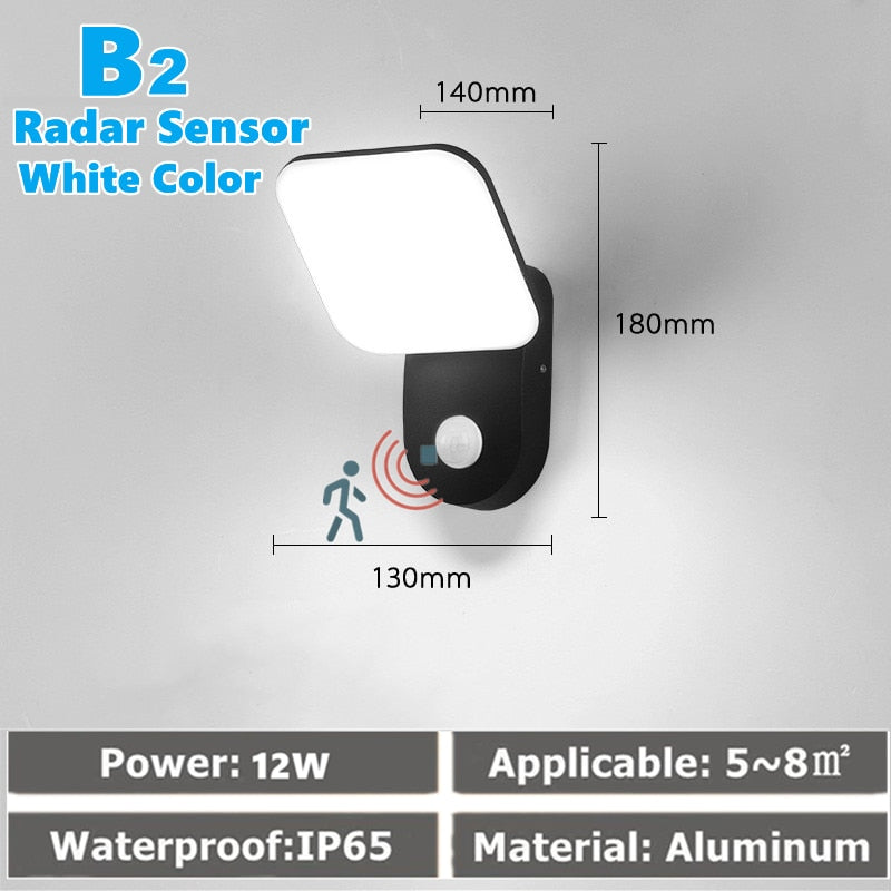 Luz de pared LED IP65 impermeable al aire libre valla de jardín entrada porche pared Exterior pasillo balcón iluminación con Sensor de movimiento