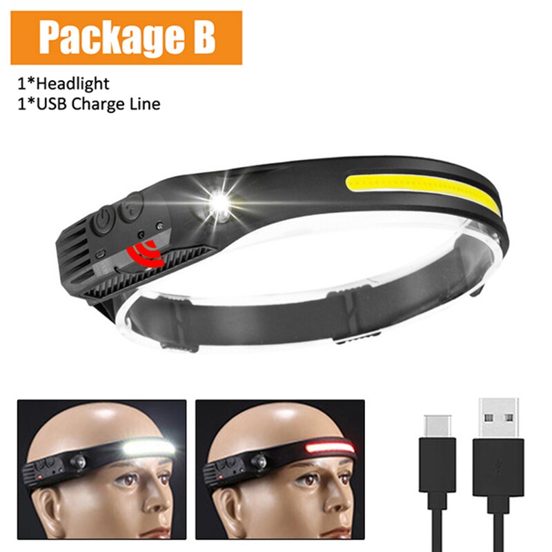 CYCLEZONE Sensor LED Headlamp USB Rechargeable 10 Lighting Modes Head Torch Super Bright Fishing Camping Induction COB Headlamp