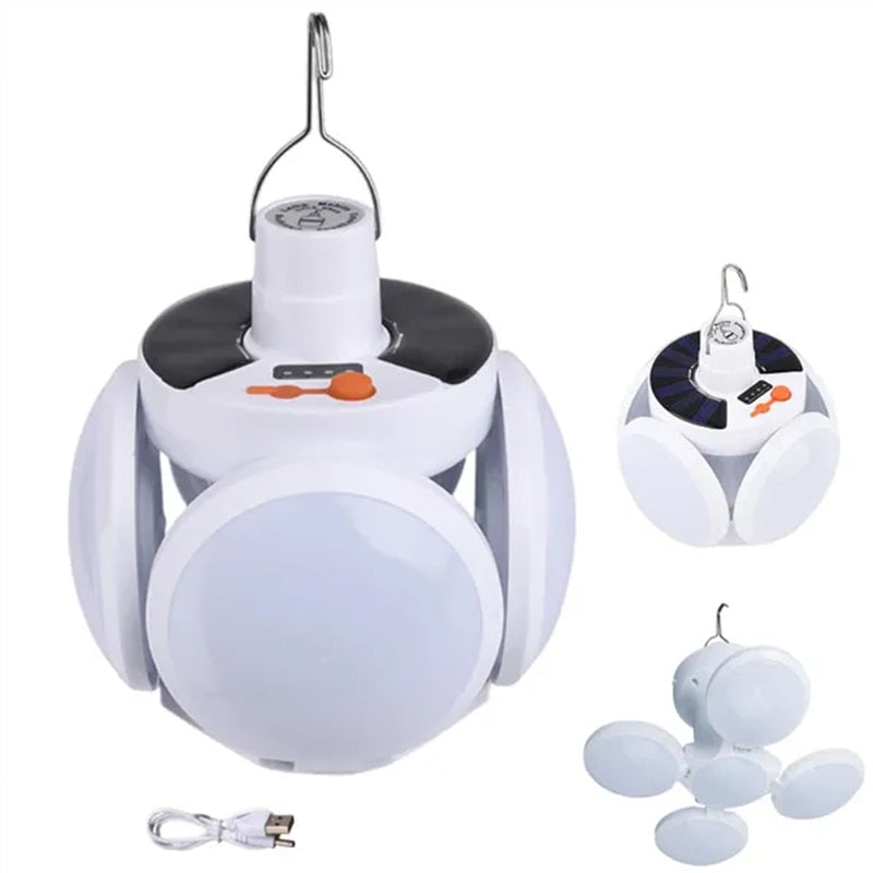 Luz solar dobrável ao ar livre portátil USB recarregável Lâmpada de LED Luzes de busca Lanterna de acampamento Lâmpada de emergência para falta de energia