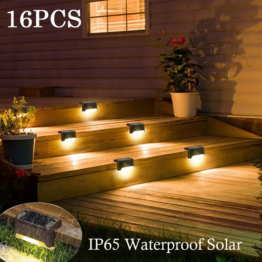 Blanc chaud LED lampe solaire chemin escalier extérieur jardin lumières étanche énergie solaire balcon lumière décoration pour patio escalier clôture