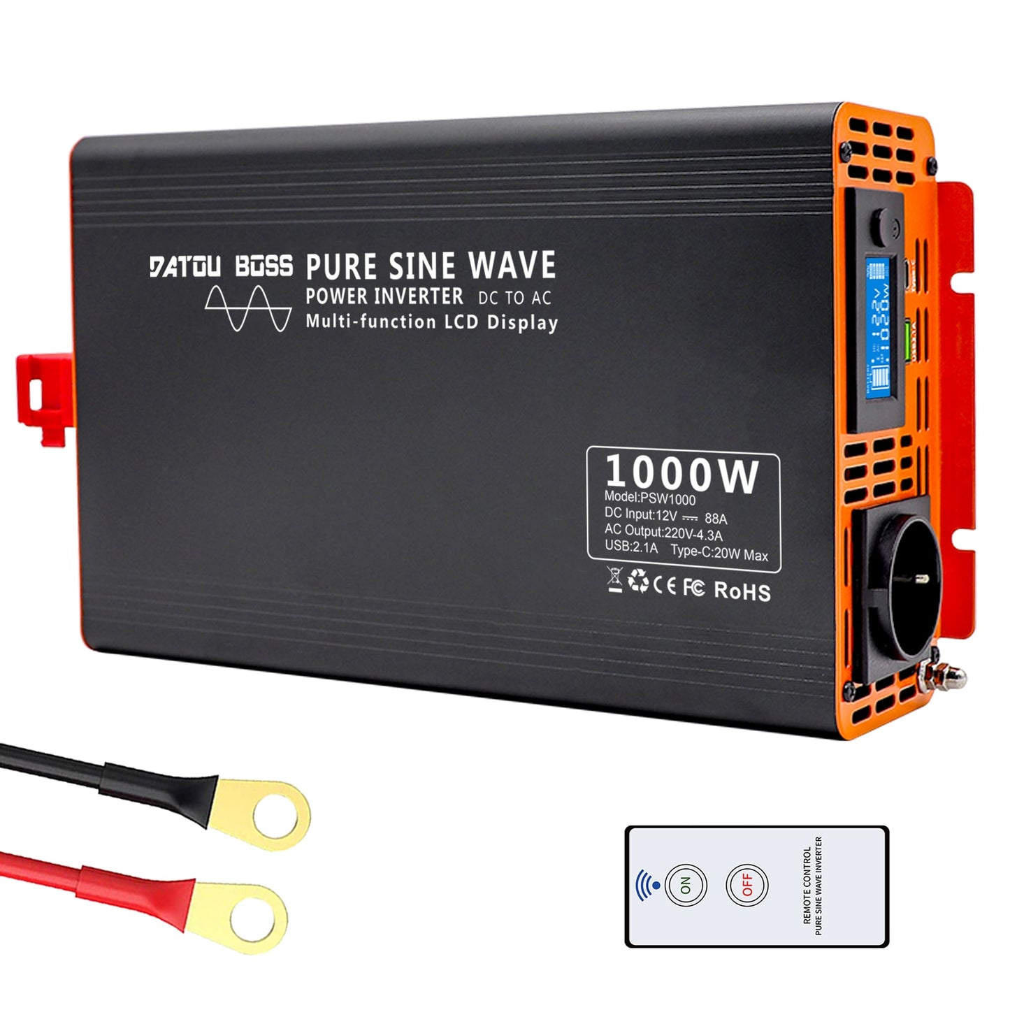 DATOUBOSS Inversor de onda senoidal pura 4000W DC 12V 24V 36V 48V 60V 72V a AC 220V 240V Power Inverter Continuous Power 2000W