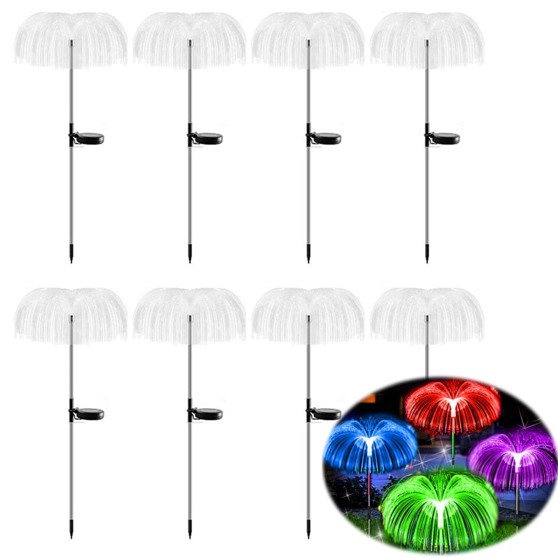 Luzes de jardim solares ao ar livre à prova d'água fibra óptica água-viva luzes do gramado pátio ao ar livre villa jardim decoração