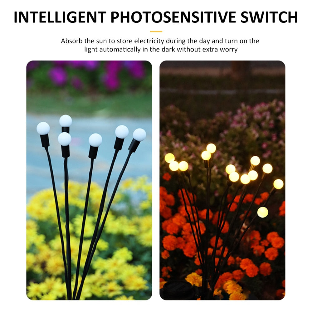 Luce solare a LED per esterni Impermeabile da giardino Luce solare alimentata Luci paesaggistiche Firefly Luci da giardino Prato Decorazione da giardino Luce solare