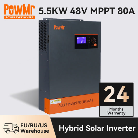 PowMr 5KW Hybrid Solar Inverter 48V MPPT 80A 5500W Pure Sine Wave Parallel In 9 Units Can Three Phases 380V