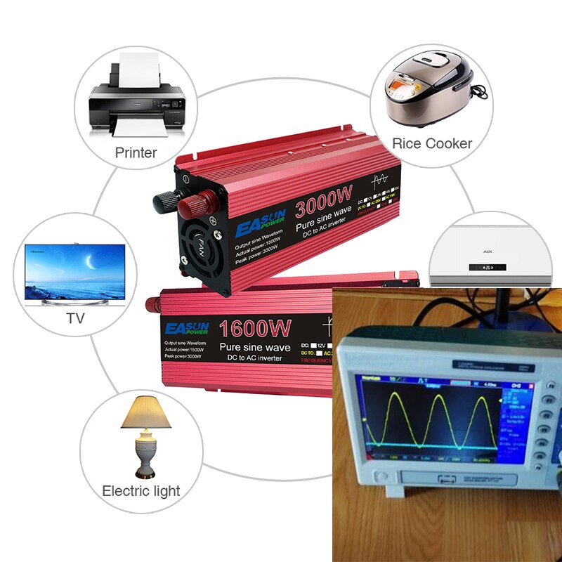 Inversor de onda sinusoidal pura 12V DC a AC 220V convertidor 3000w 2200w 1600w 1000w estabilizador 24V inversor Solar 50hz 60hz transformador