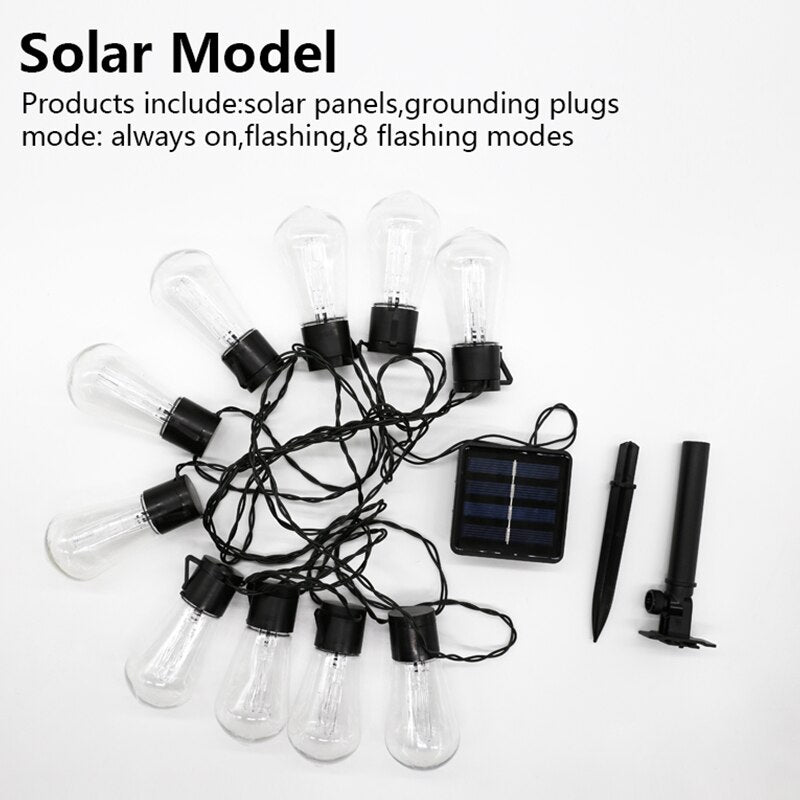 LED Solar String Lights Christmas Decoration Light Bulb IP65 Waterproof Patio Lamp Holiday Garland For Outdoor Garden Furniture
