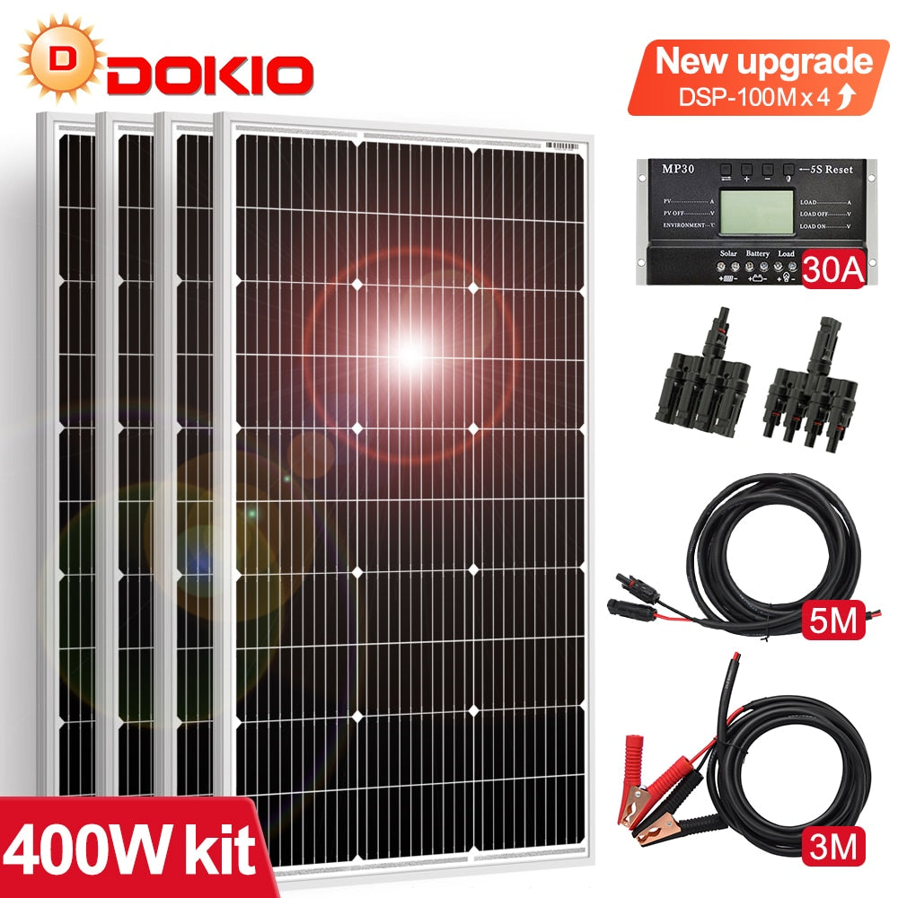 Dokio 18V 100W 200W 400W Waterproof New Rigid Solar Panel Set Controller For Home Charge 12V Car battery Monocrystalline China