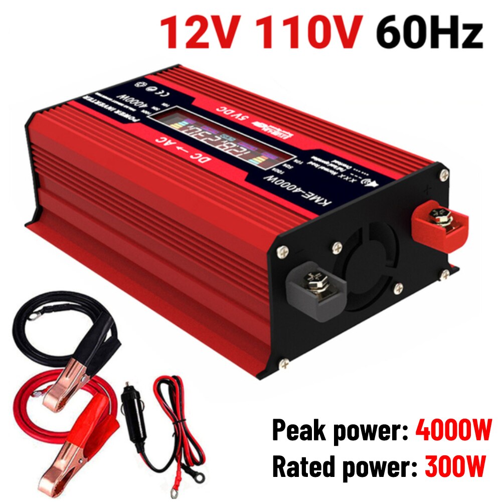 4000W Pure Sine Wave Inverter 12V/24V/48V/60V DC to AC 220V 110V Voltage Transformer Power Socket Converter for Car Home Outdoor