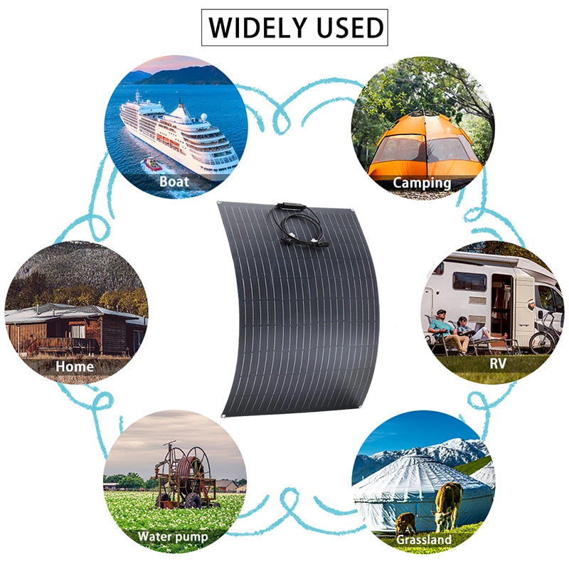300W Flexible Solar Panel, WIDELY USED Boat Camping Home RV Water pump Gras
