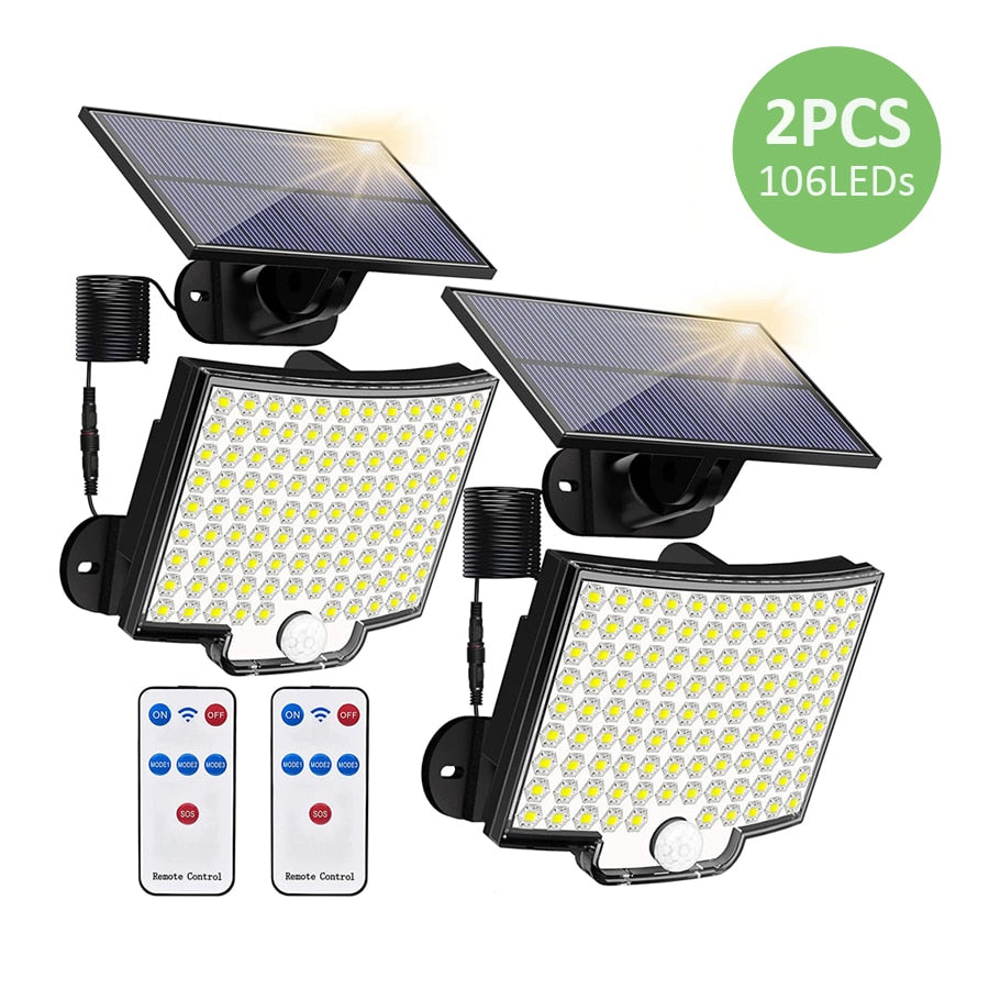 LED Solar Lights 106/228 Outdoor PIR Motion Sensor Wall Lamp IP65 Waterproof Street Light with Remote for Garden Lighting